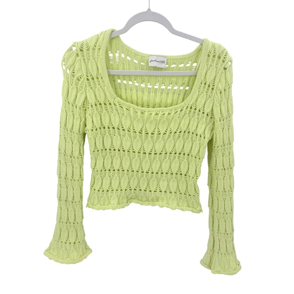 Freshman 1996 Lime Green Open Knit Scoop Neck Long Sleeve Sweater Top